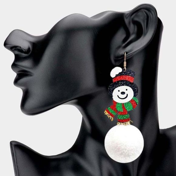 Treasure Jewelry Jewelry - Snowman Pom Pom Dangle Earrings NWT